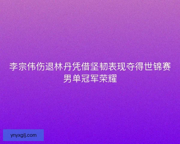 李宗伟伤退林丹凭借坚韧表现夺得世锦赛男单冠军荣耀 李宗伟伤退林丹凭借坚韧表现夺得世锦赛男单冠军荣耀
